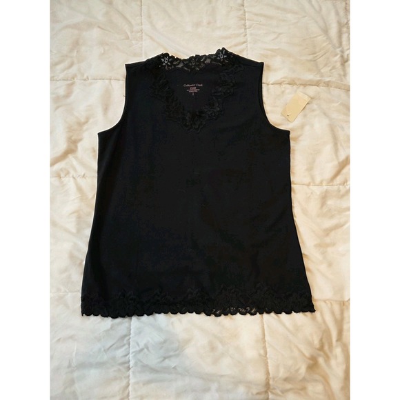 Cold Water Creek Black Lace Wide Strap Tank Top – Size 8 Gothic Grunge Aesthetic - Picture 1 of 7